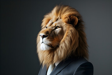 Lion animal in a business suits at the studio on isolated background, Generative Ai