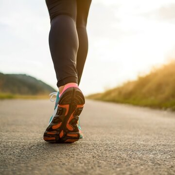 close-up sport shoes of a runner on road for fitness healthy lifestyle