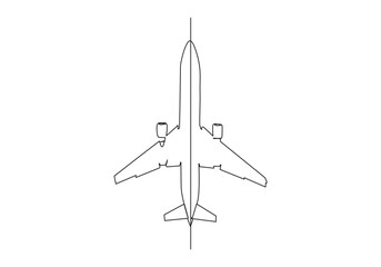 airplane in Continuous one line drawing. Takeoff is the phase of flight in which an aerospace vehicle leaves the ground and becomes airborne. Vector illustration
