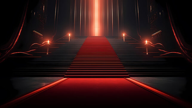 Luxurious and elegant red carpet staircase, holiday awards ceremony event