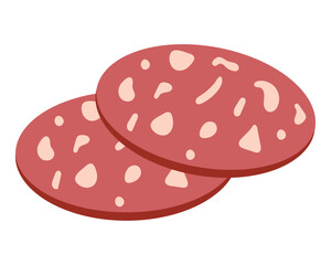 Slices of smoked sausage. Meat product. Food. Vector illustration.