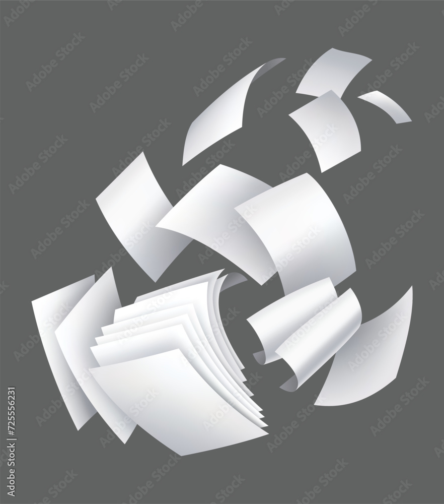 Poster realistic falling paper sheets. set of flying curved leaves of paper. vector loose soar of notes wit
