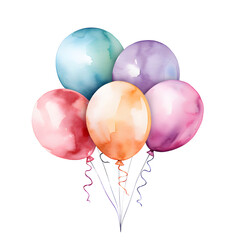 Coloful watercolor balloons isolated on png background