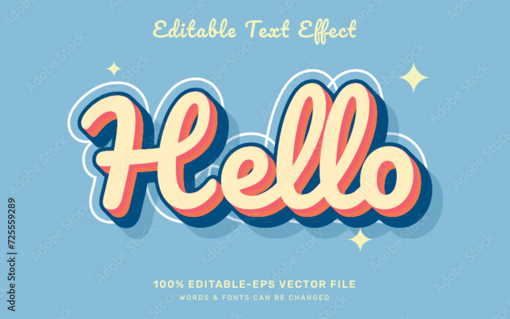 Fototapete hello retro editable text effect template