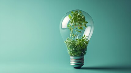 A lightbulb with plants growing within. Generative Ai.