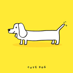 Cute dog hand drawing doodle, Cartoon happy dachshund, Flat vector illustration for prints, clothing, packaging and postcards, cute dog vector, cute animal