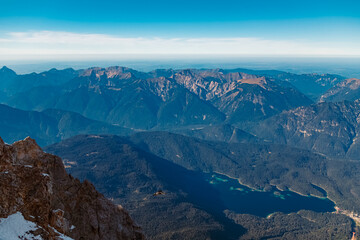 Alpine summer evening view at Mount Zugspitze, Top of Germany, Garmisch-Partenkirchen, Bavaria, Germany