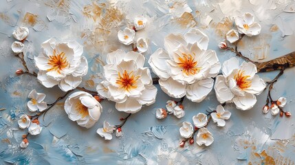 Obraz na płótnie Canvas Abstract artwork including textures and white flowers. Generative Ai.