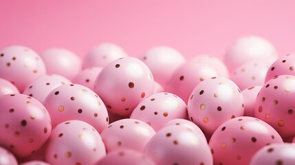 Trendy pink background made of various Easter eggs 