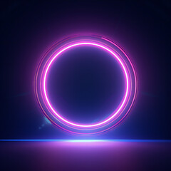 Magic fantasy portal. Round light frame, Futuristic teleport. light effect. Blue, purple, neon lights illuminate the night scene with sparks on a transparent background.