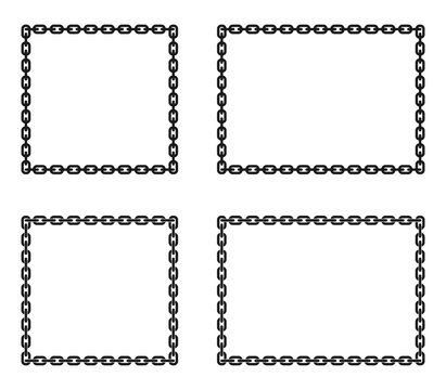 Interconnected chains form square and rectangle frames. flat design vector illustration isolated on white background.