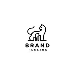 Cat City Silhouette Line Logo Design. Building Lines Inside Cat Silhouette Logo Design.