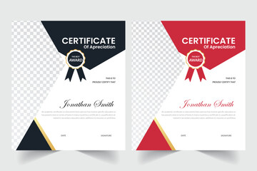 Fototapeta na wymiar Black and Red certificate of appreciation border template with luxury badge and modern line and shapes. For award, business, and education needs. Diploma vector template