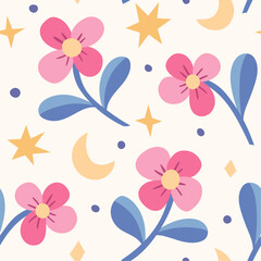 Fototapeta na wymiar Floral vector seamless pattern. Delicate botanical wallpaper. Repeatable background with leaves and flowers