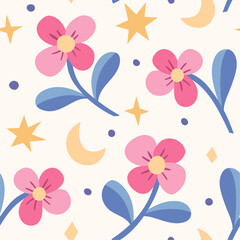 Floral vector seamless pattern. Delicate botanical wallpaper. Repeatable background with leaves and flowers