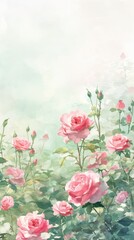 Fototapeta na wymiar Pastel Watercolor Roses with Soft Background. Elegant roses in watercolor with pastel hues and gentle backdrop.