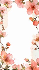 Pastel Cherry Blossom Watercolor Frame. Delicate pastel cherry blossoms in watercolor as a decorative frame.