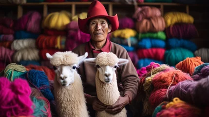 Fotobehang Quality alpaca products with artisan's care © javier