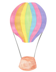 Watercolor air balloon with rainbow color