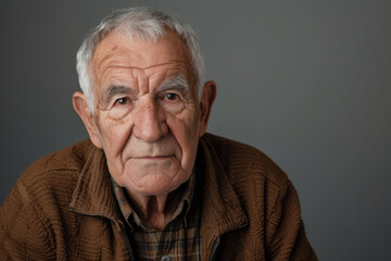close-up portrait of senior man looking at camera. Close Up Portrait of a Cheerful Senior Man with Gray Hair. Retired Adult Man Looking at Camera and Smiling.