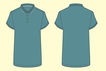 Men's Short Sleeve Collar Polo Shirt Fashion Flat Sketch – Front and Back View