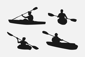 kayaking silhouette collection set. water sport, race, transport concept. different action, pose. monochrome vector illustration. - obrazy, fototapety, plakaty