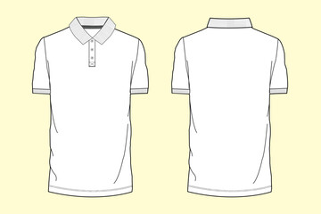 Menswear Short Sleeve Collar Polo Shirt Fashion Flat Sketch – Front and Back View