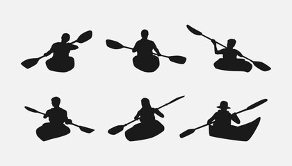 set of kayaking silhouette front view. isolated on white background. water sports, transport, adventure, etc. vector illustration. - obrazy, fototapety, plakaty