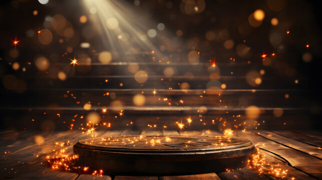 Show light empty podium with stars background