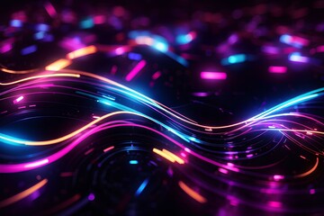 Neon glowing fluid wave lines background, created by ai generated