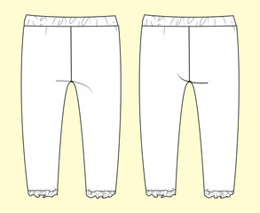 Kids Baby Leggings Trousers with Frill Details at the Cuff Fashion Flat Sketch – Front and Back View