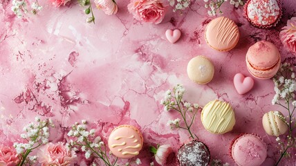 Obraz na płótnie Canvas Whimsical Mother's Day Treats on Pink Marble