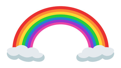 rainbow with clouds illustration isolated on white and transparent background. rainbow minimalism flat style vector
