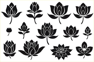 Lotus flower silhouettes icon set