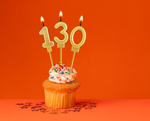 Birthday candle number 130 - Invitation card with orange background