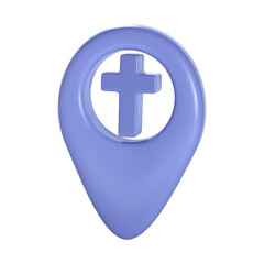 Obraz premium Christian 3d blue cross geotag gps icon. Element for church place, religious building address transparent