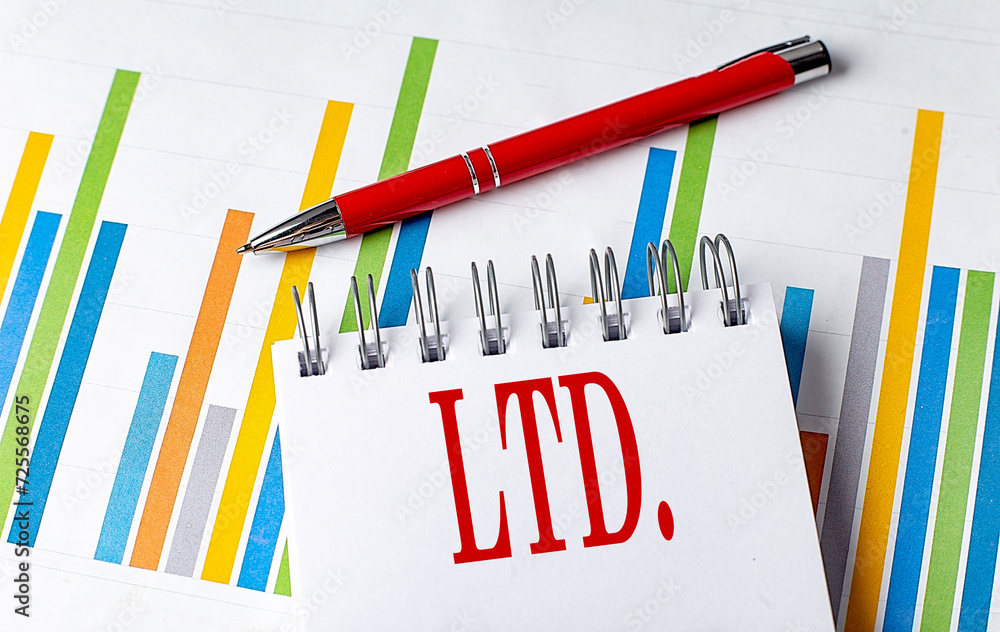 Poster ltd text on a notebook with chart and pen business concept