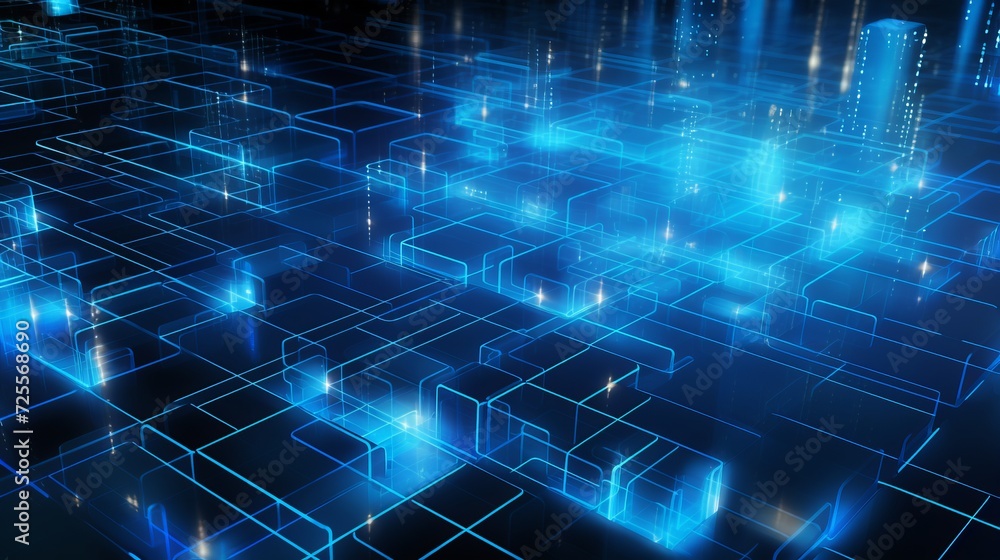 Canvas Prints blue digital blockchain technology abstract wallpaper with electronic data elements - futuristic tec