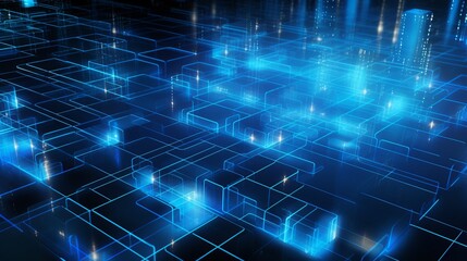 Fototapeta na wymiar Blue digital blockchain technology abstract wallpaper with electronic data elements - futuristic tech background illustration