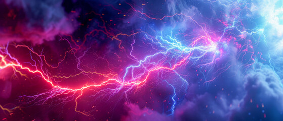 Electric energy abstract with vibrant lightning fractals.
 - obrazy, fototapety, plakaty