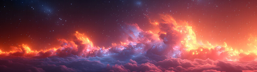 Colorful Clouds and Stars Illuminate the Sky Fractal