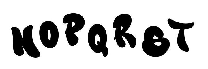 Handwritten graffiti font alphabet in black over white. Vector illustration. Part 3