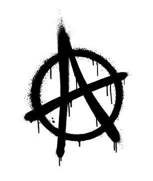 Sprayed anarchy symbol with overspray in black over white. Vector illustration.