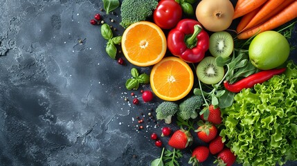 Cuisine made up of many fruits and veggies. Generative Ai.