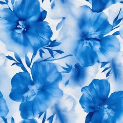 Abstract Cyanotype Blue Watercolor Floral Pattern