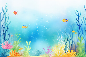 Obraz na płótnie Canvas A vibrant underwater scene in a tropical ocean , cartoon drawing, water color style