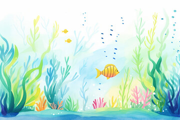 Fototapeta na wymiar A vibrant underwater scene in a tropical ocean , cartoon drawing, water color style