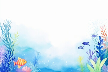 Fototapeta na wymiar A vibrant underwater scene in a tropical ocean , cartoon drawing, water color style