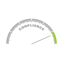 Compliance business concept. Instrument scale with arrow. Colorful infographic gauge element.