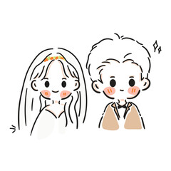 wedding couple cute cartoon flat illustrations